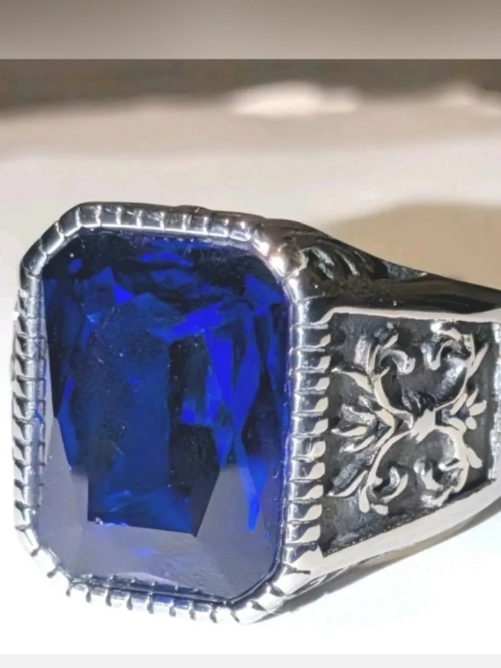 Retro Viking 5ct Lab Created Blue Sapphire Men's Ring 14k Silver Plated Sz 13